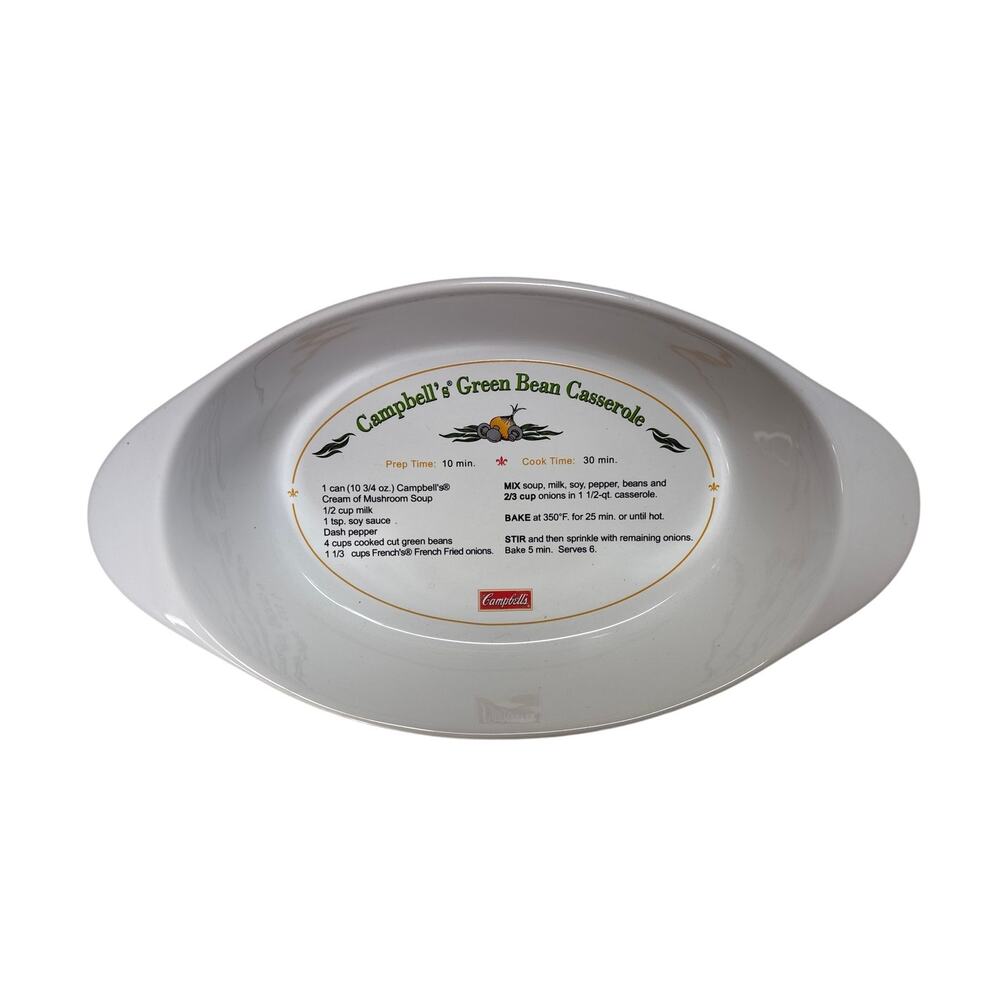 Campbell's‎ Green Bean Casserole 2011 1.5Qt Ceramic Oval Recipe Bakeware Dish